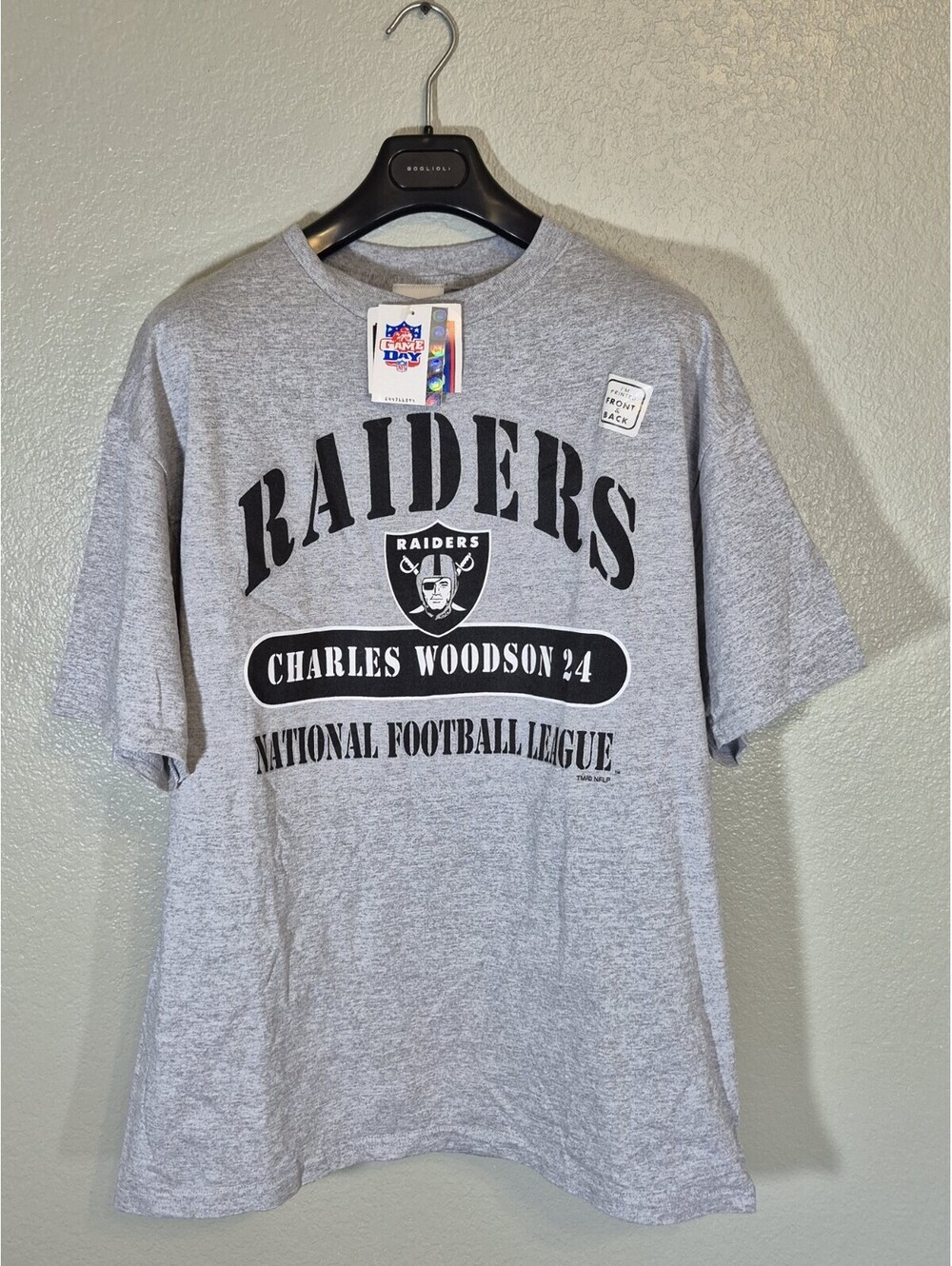 Vintage Raiders Woodson #24 Deadstock T-Shirt Sport Attack Sz M Gray Front Back